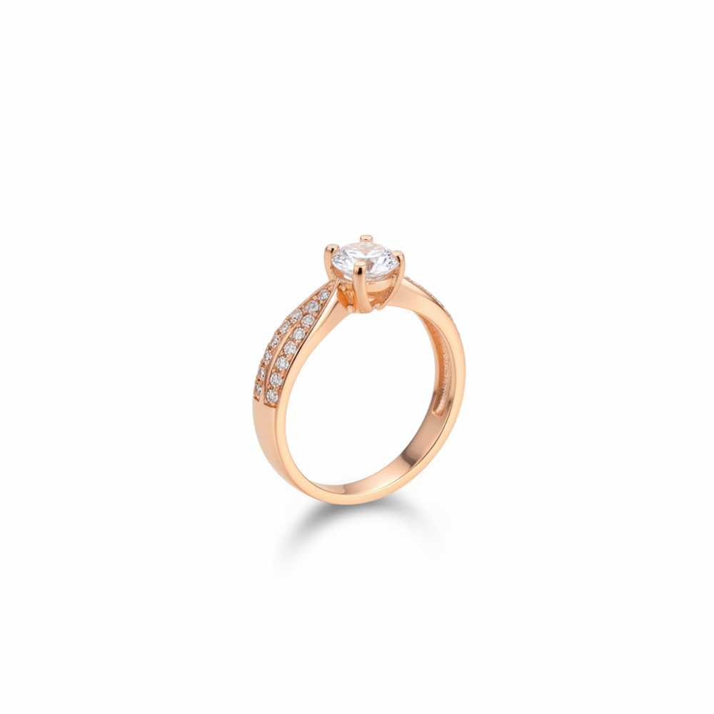 Mikro Zirkon Taş Süslemeli Rose Renk Ayarlanabilir Ölçü 925 Ayar Gümüş Kadın Tektaş Yüzük - 4