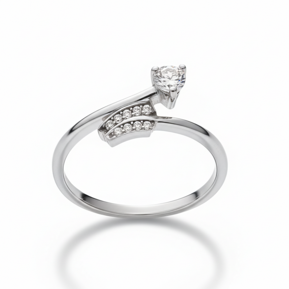 Mikro Zirkon Taşlı Eros Temalı 925 Ayar Gümüş Bayan Tektaş Yüzük - 4