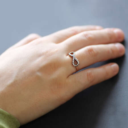 Mikro Zirkon Taşlı Sonsuzluk Tasarım Gold 925 Ayar Gümüş Bayan Yüzük - STOKYOK