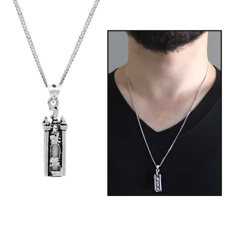 Minare Tasarım 925 Ayar Gümüş Erkek Cevşen Kolye - Tesbihane