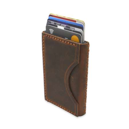 Tamamı El Dikişi Kahverengi Hakiki Deriden Mekanizmalı İsme Özel Yazılı Kartlık Cüzdan M3 - Tesbihane