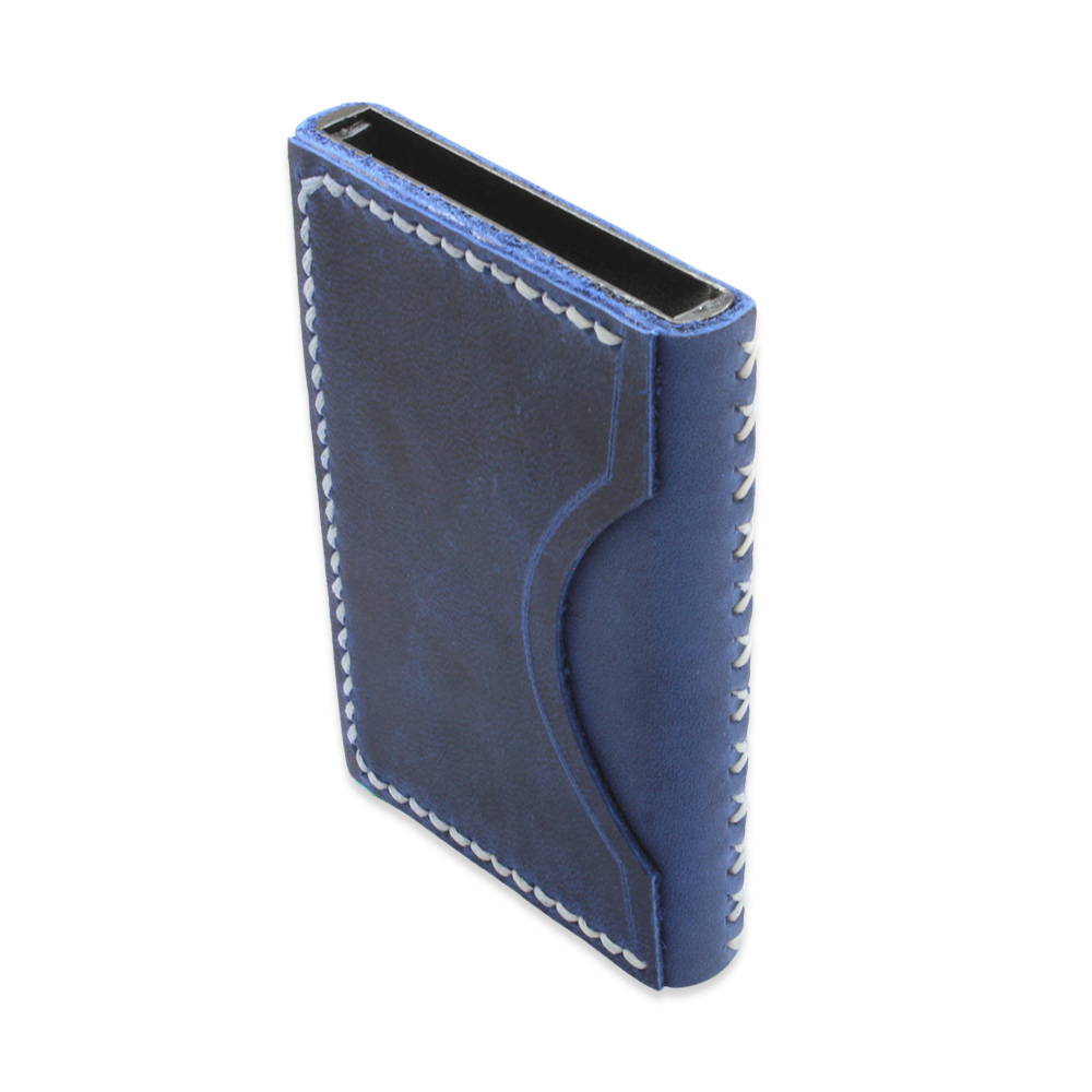 Tamamı El Dikişi Mavi Hakiki Deriden Mekanizmalı İsme Özel Yazılı Kartlık Cüzdan M3 - 3