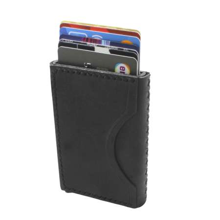 Tamamı El Dikişi Siyah Hakiki Deriden Mekanizmalı İsme Özel Yazılı Kartlık Cüzdan M3 - Tesbihane