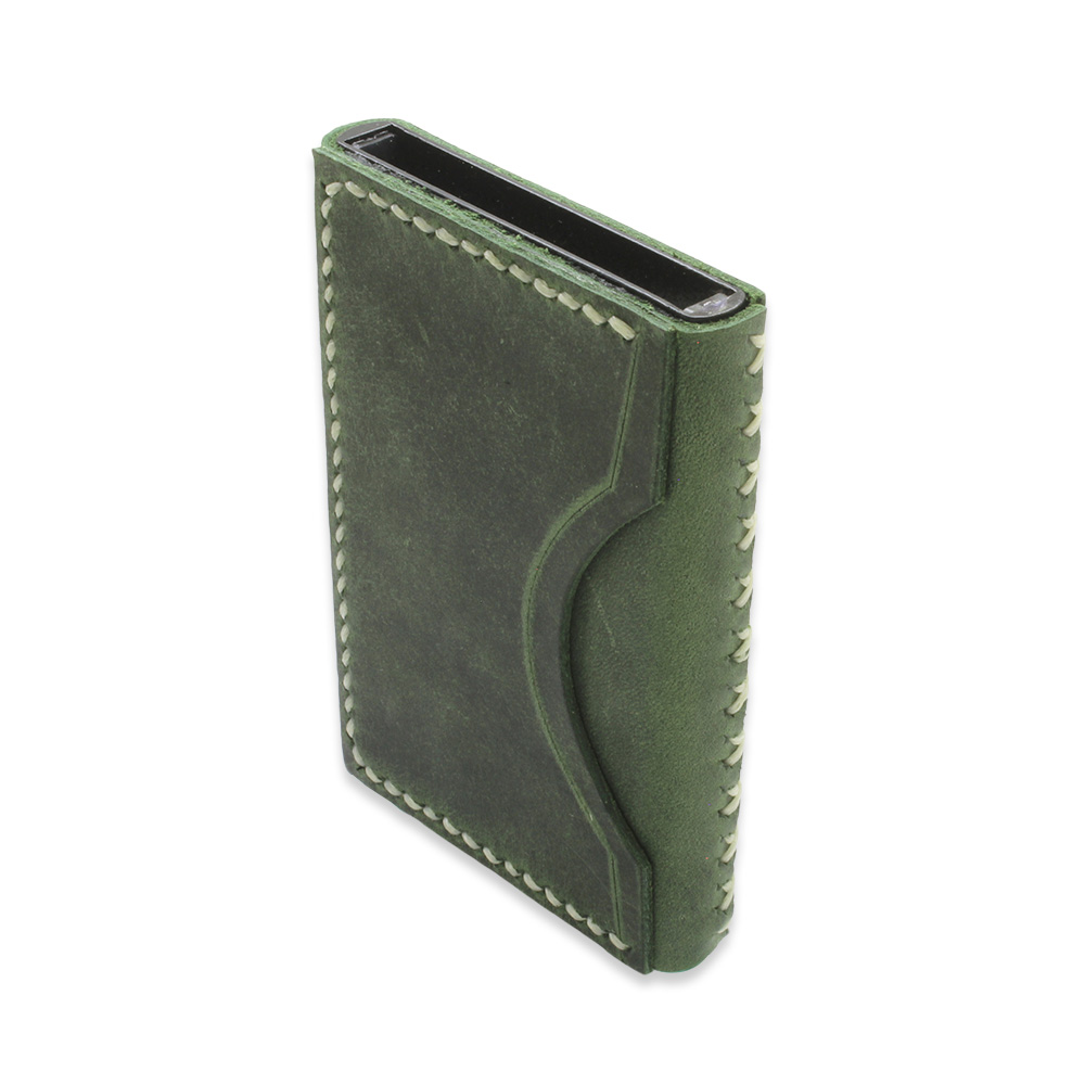 Tamamı El Dikişi Yeşil Hakiki Deriden Mekanizmalı İsme Özel Yazılı Kartlık Cüzdan M3 - 3