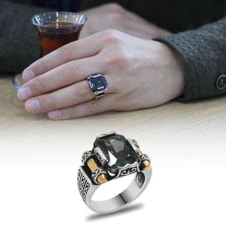 Mistik Baget Taşlı Avangarde Tasarım 925 Ayar Gümüş Şah Cihan Yüzük - Tesbihane