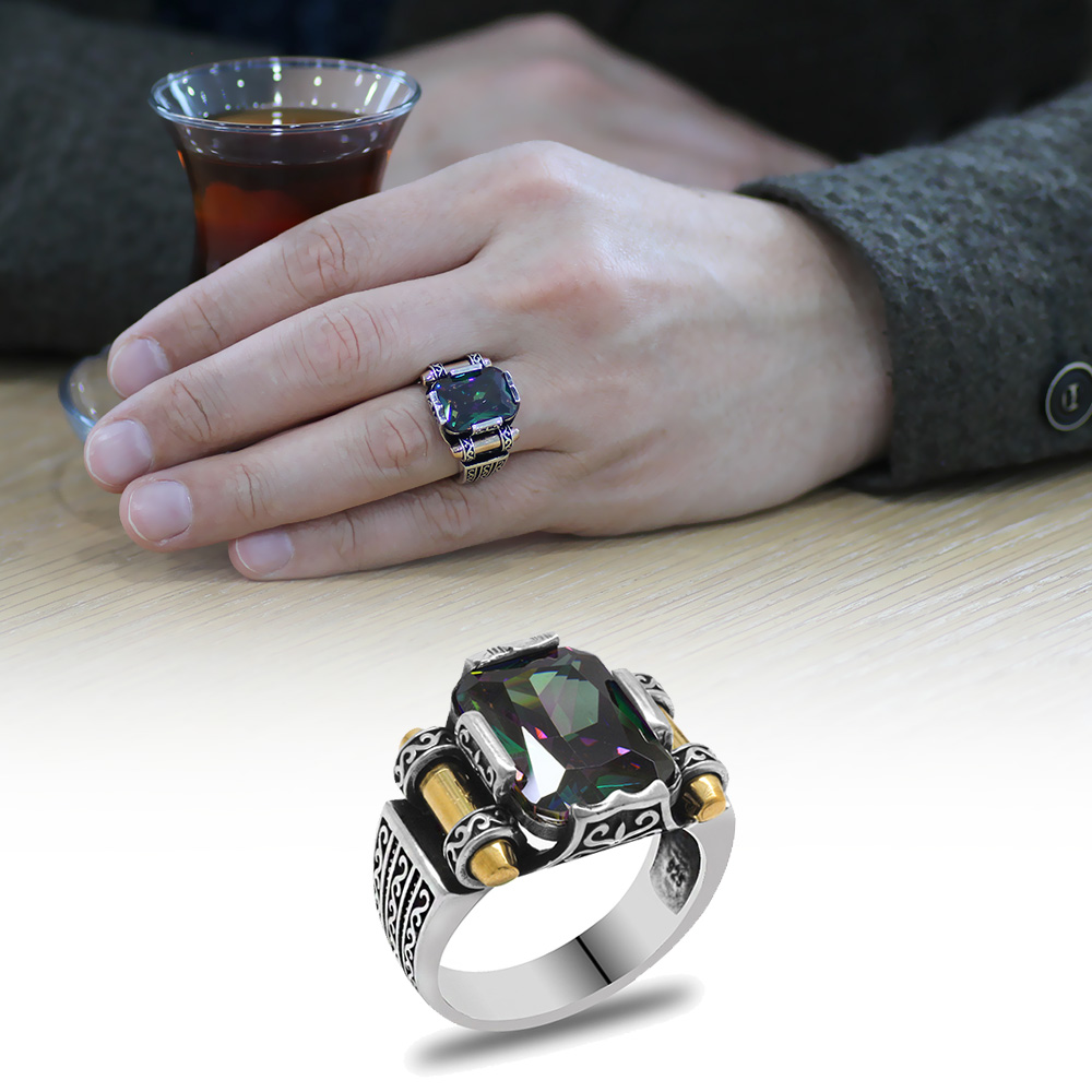 Mistik Baget Taşlı Avangarde Tasarım 925 Ayar Gümüş Şah Cihan Yüzük - 1