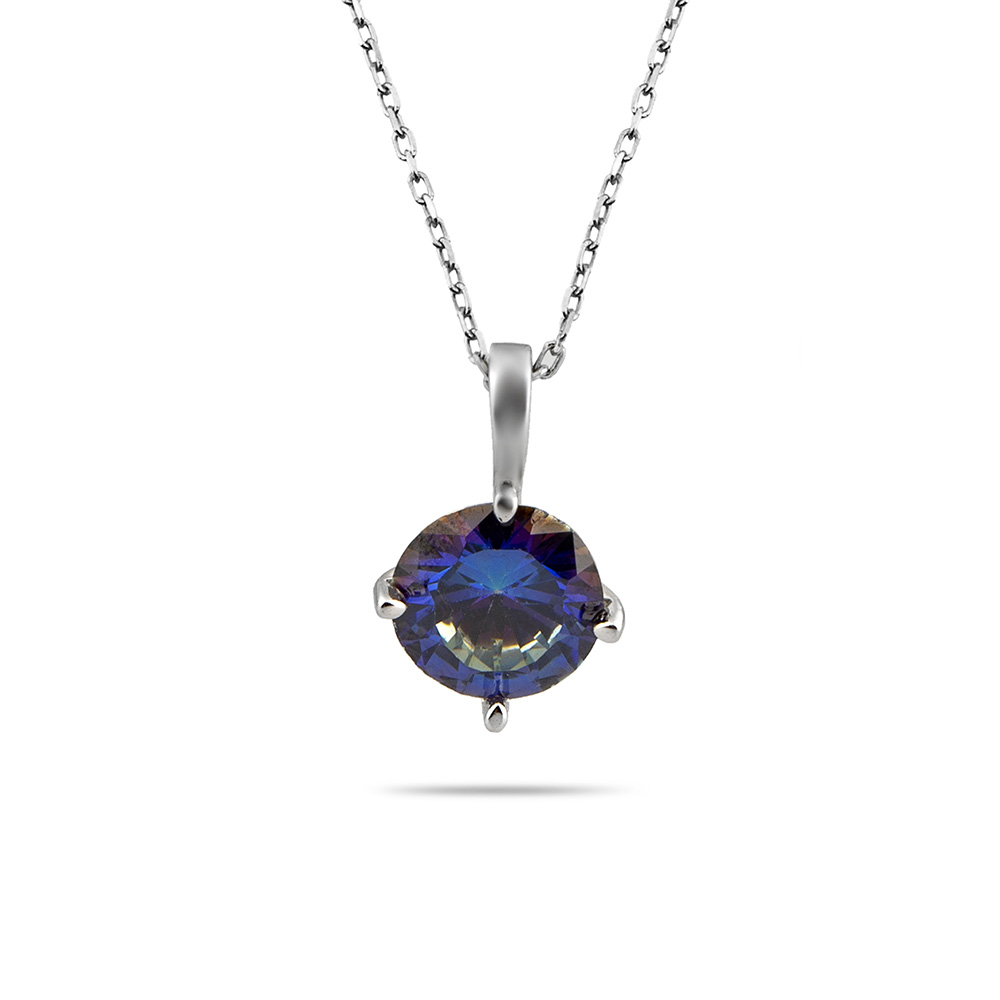 Mistik Topaz Taşlı Oval Tasarım 925 Ayar Gümüş Kadın Kolye - 3