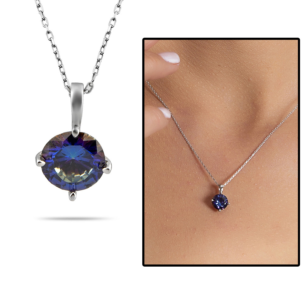 Mistik Topaz Taşlı Oval Tasarım 925 Ayar Gümüş Kadın Kolye - 1