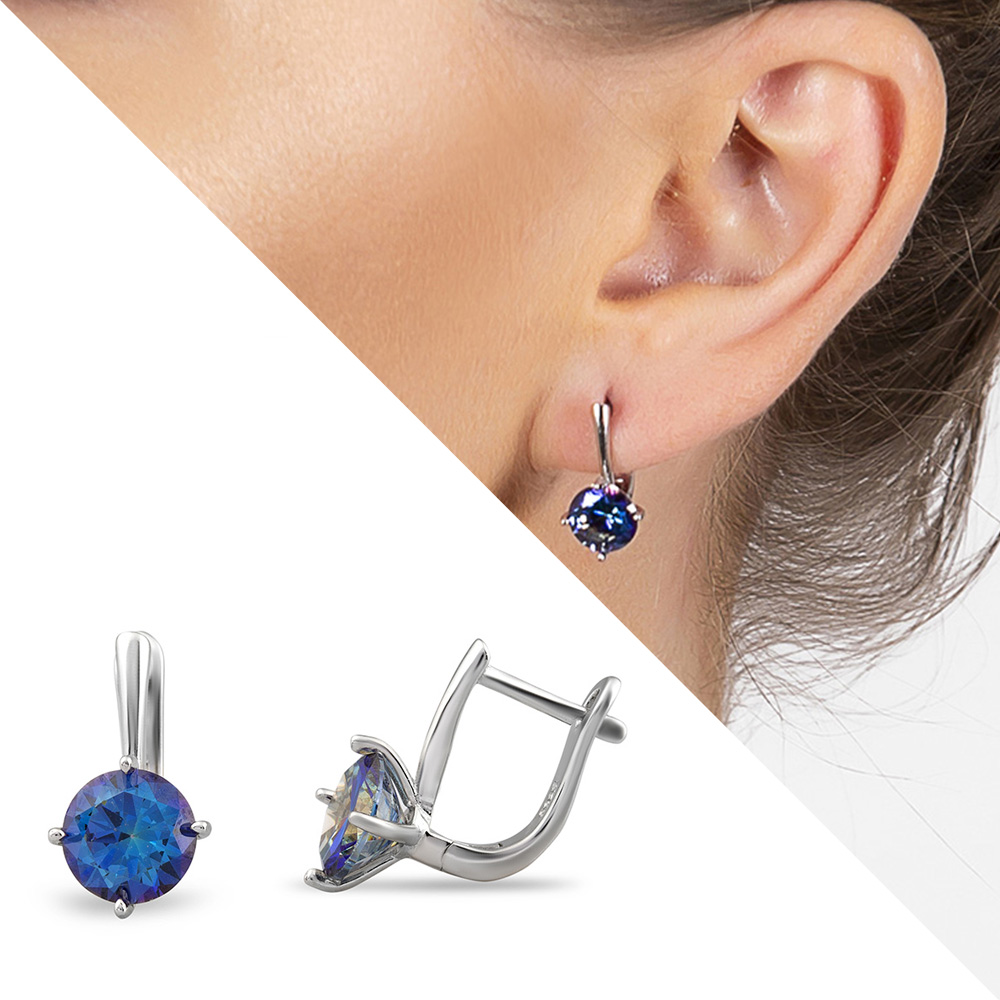 Mistik Topaz Taşlı Oval Tasarım 925 Ayar Gümüş Küpe - 1