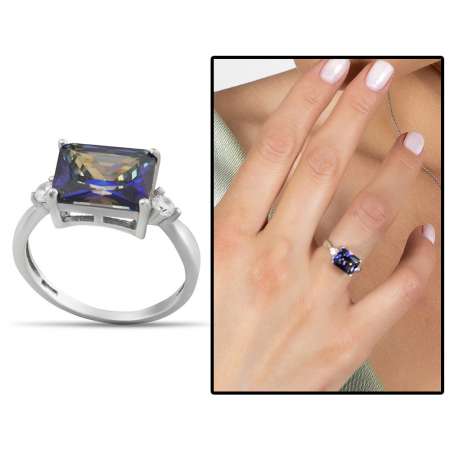 Mistik Topaz Taşlı Zarif Tasarım 925 Ayar Gümüş Kadın Yüzük - Tesbihane