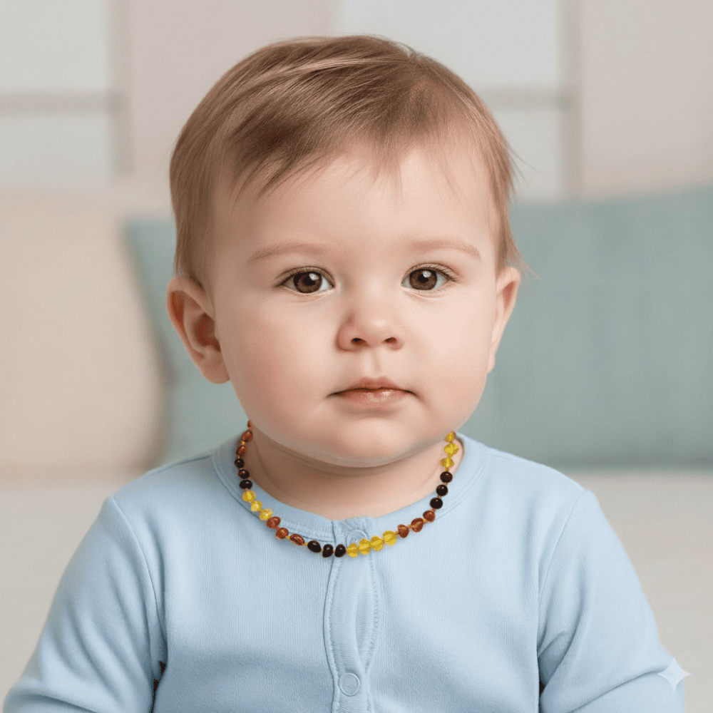 Mix Renkli Özel Seri Doğal Form Naturel Damla Kehribar Taşlı Bebek Diş Kolyesi - 2