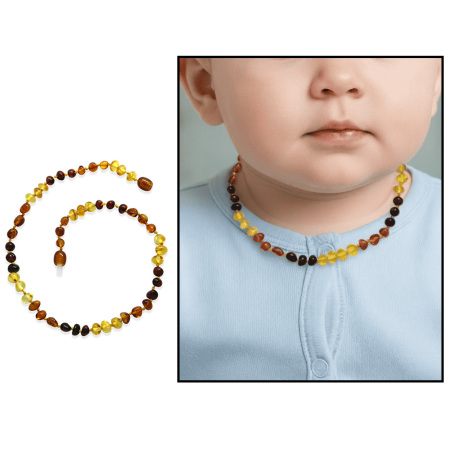 Mix Renkli Özel Seri Doğal Form Naturel Damla Kehribar Taşlı Bebek Diş Kolyesi - Tesbihane