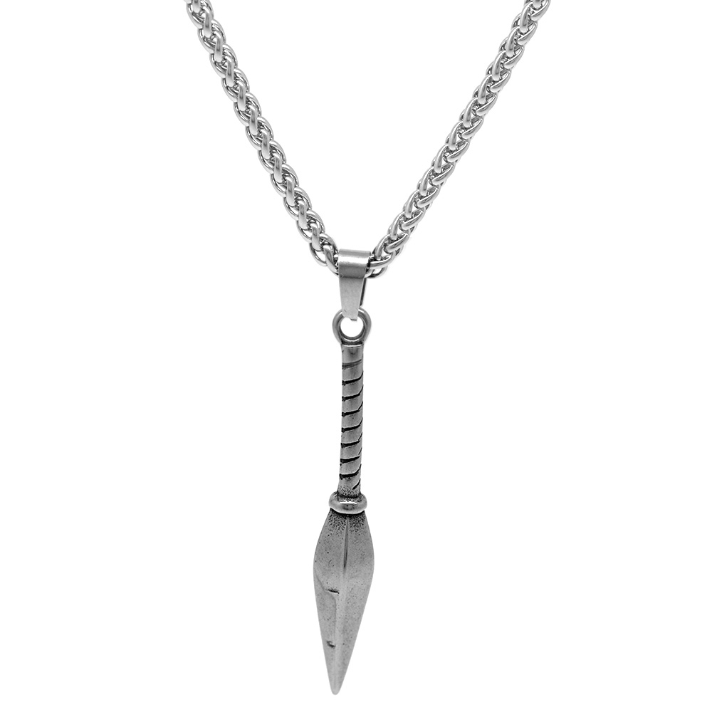 Mızrak Tasarım Gümüş Renk Çelik Erkek Kolye - 3