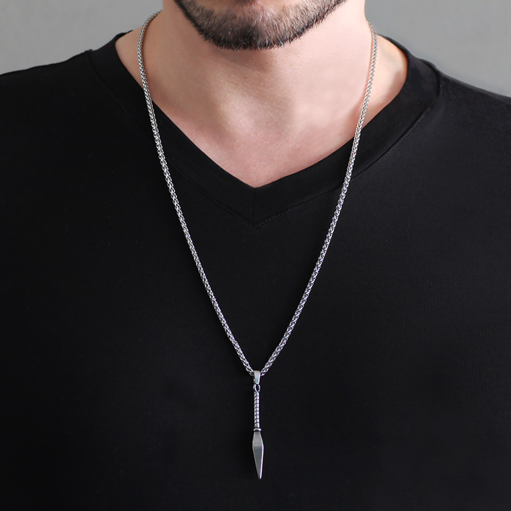 Mızrak Tasarım Gümüş Renk Çelik Erkek Kolye - 2