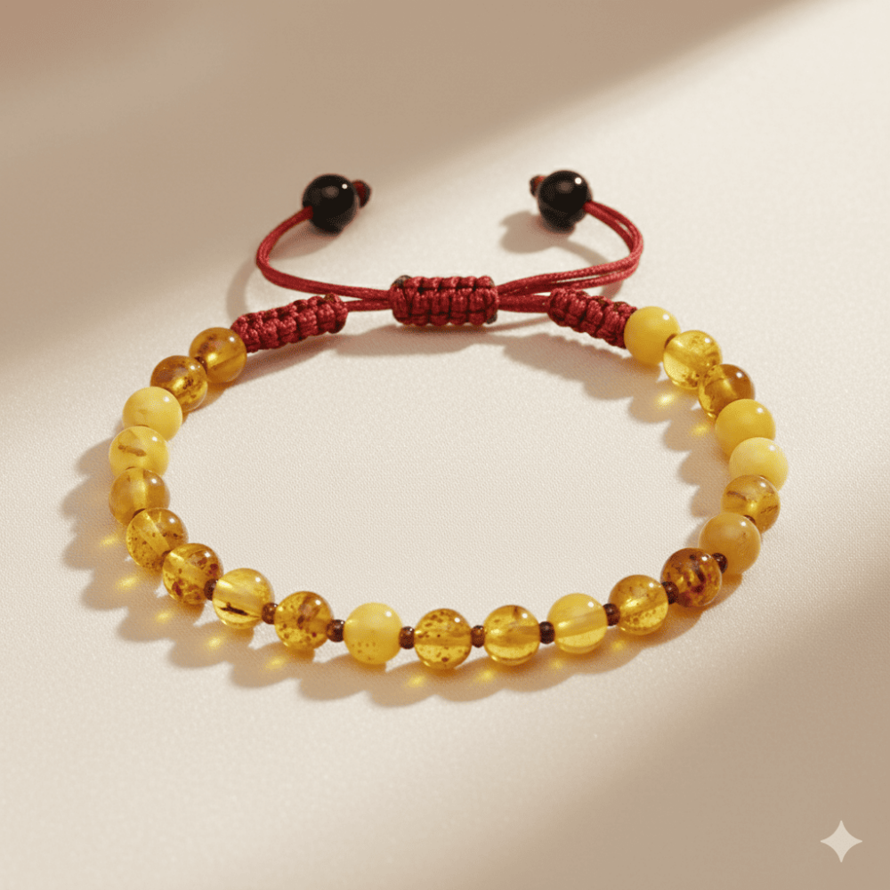 Mkarome Örgülü Küre Kesim Sarı Beyaz Renk Doğal Damla Kehribar Kadın Bileklik - 3