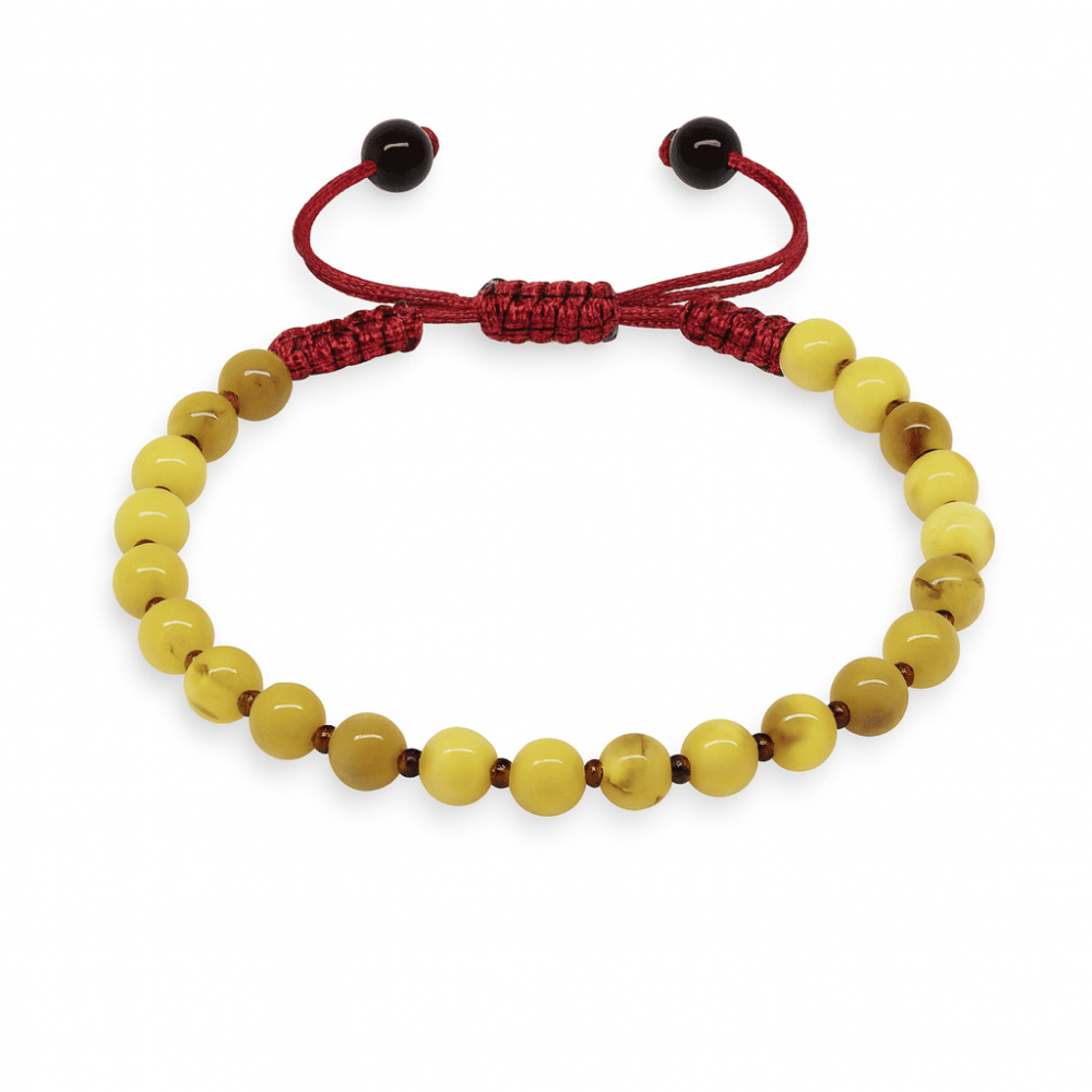 Mkarome Örgülü Küre Kesim Sarı Beyaz Renk Doğal Damla Kehribar Kadın Bileklik - 4