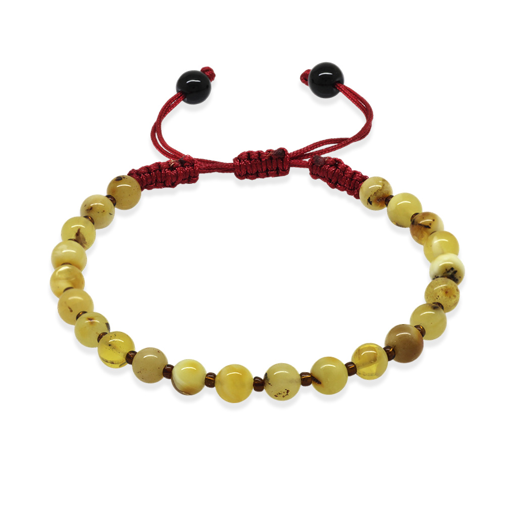 Mkarome Örgülü Küre Kesim Sarı Beyaz Renk Doğal Damla Kehribar Kadın Bileklik - 5