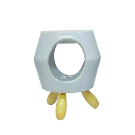 Modern Tasarım Ahşap Ayaklı Beyaz Renkli Seramik Buhurdanlık - Tesbihane