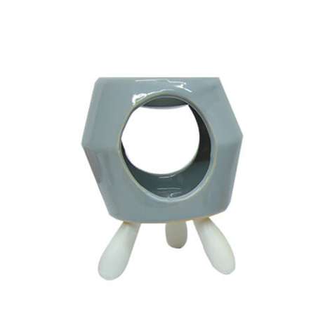 Modern Tasarım Ahşap Ayaklı Gri Renkli Seramik Buhurdanlık - Tesbihane