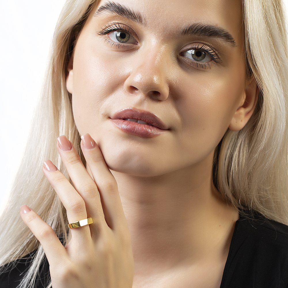 Modern Tasarım Altın Renk Ayarlanabilir Ölçü İsme Özel Harf Yazılı 925 Ayar Gümüş Kadın Tektaş Yüzük - 2