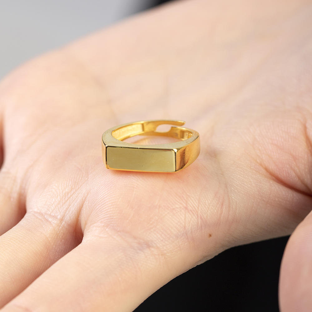 Modern Tasarım Altın Renk Ayarlanabilir Ölçü İsme Özel Harf Yazılı 925 Ayar Gümüş Kadın Tektaş Yüzük - 5