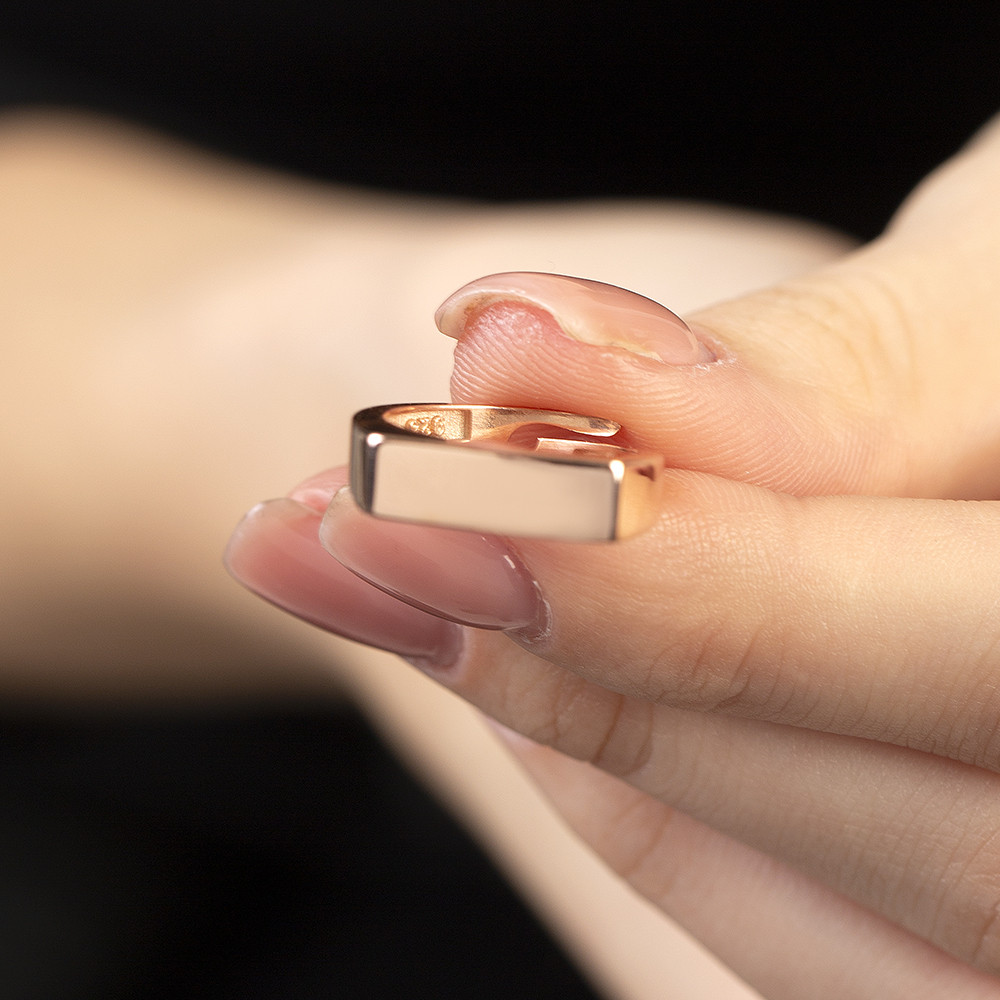 Modern Tasarım Rose Renk Ayarlanabilir Ölçü İsme Özel Harf Yazılı 925 Ayar Gümüş Kadın Tektaş Yüzük - 3