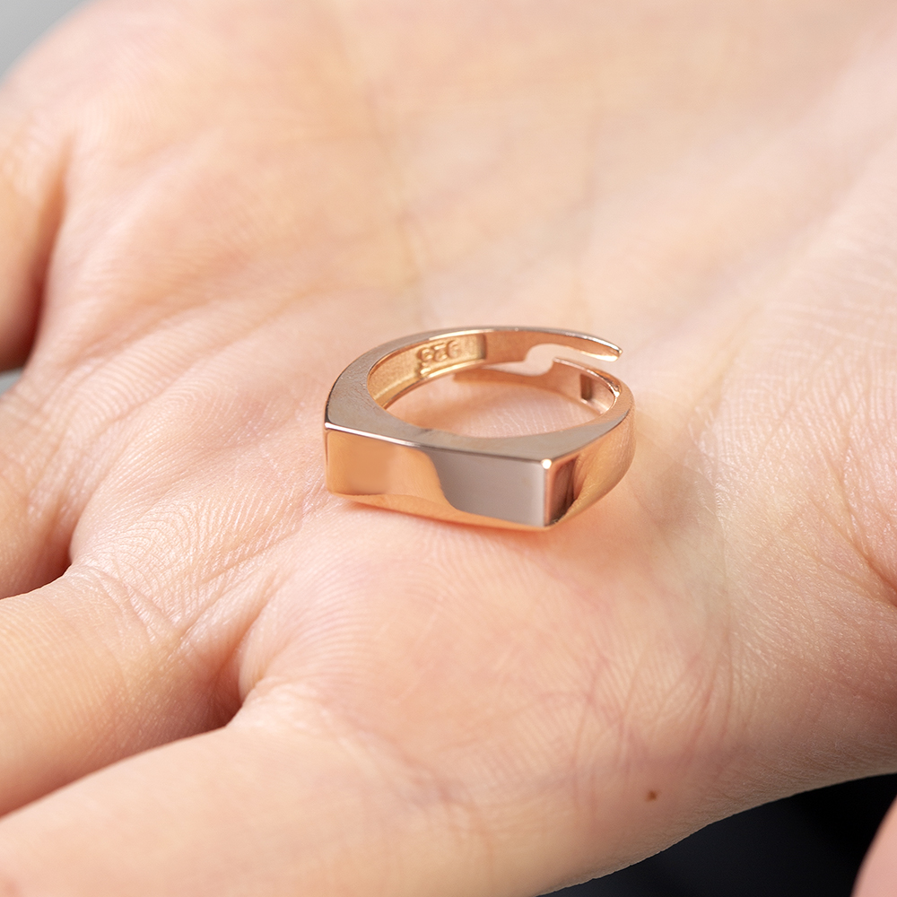 Modern Tasarım Rose Renk Ayarlanabilir Ölçü İsme Özel Harf Yazılı 925 Ayar Gümüş Kadın Tektaş Yüzük - 2