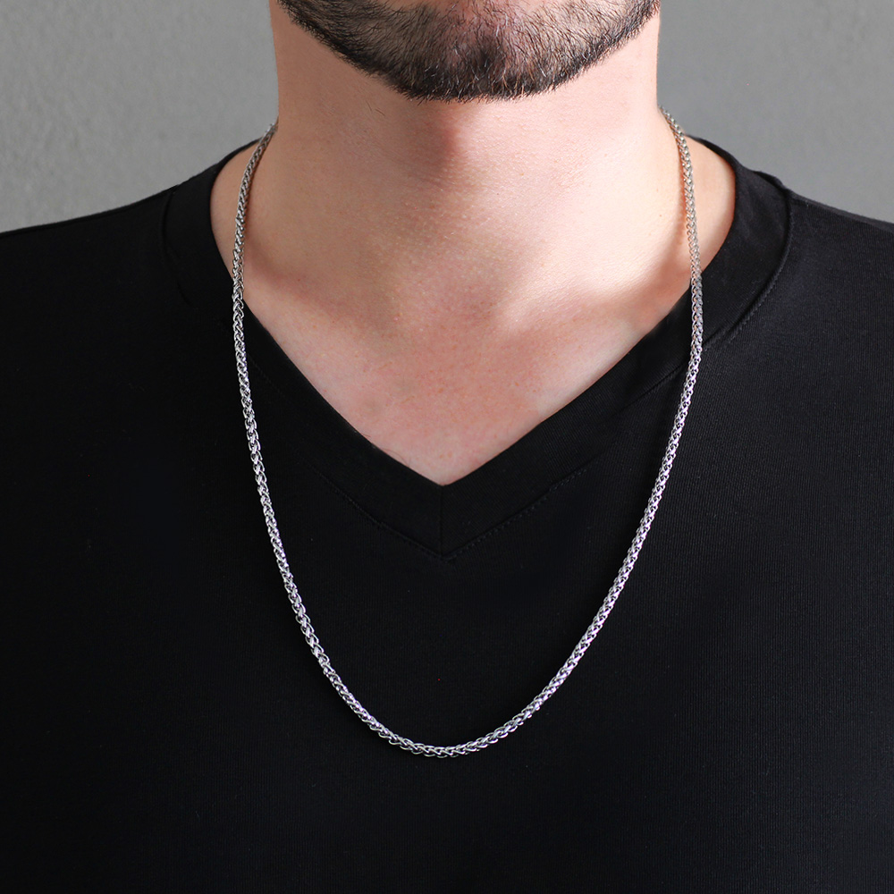 Modern Tasarım Gümüş Renk Çelik Erkek Zincir Kolye - 4