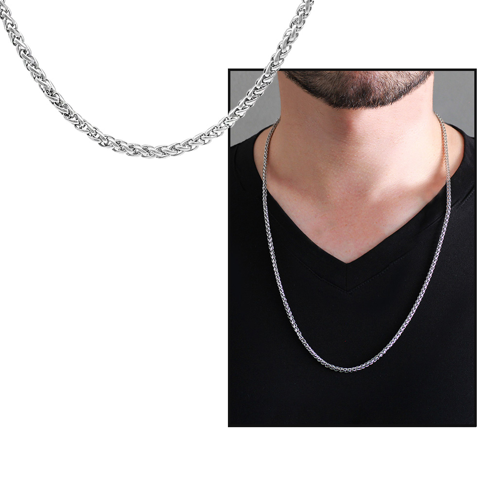 Modern Tasarım Gümüş Renk Çelik Erkek Zincir Kolye - 3