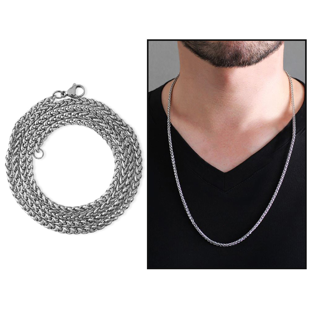 Modern Tasarım Gümüş Renk Çelik Erkek Zincir Kolye - 1