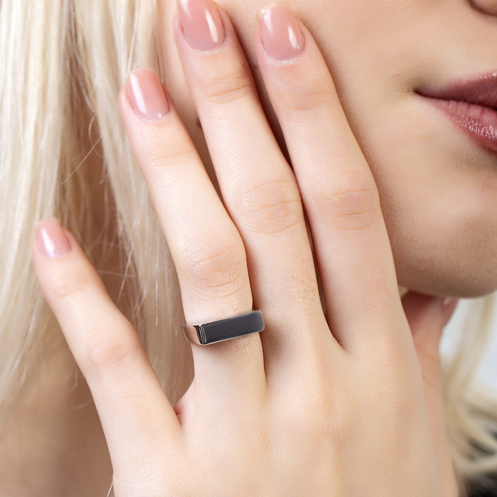 Modern Tasarım Gümüş Renk Ayarlanabilir Ölçü İsme Özel Harf Yazılı 925 Ayar Gümüş Kadın Tektaş Yüzük - 1