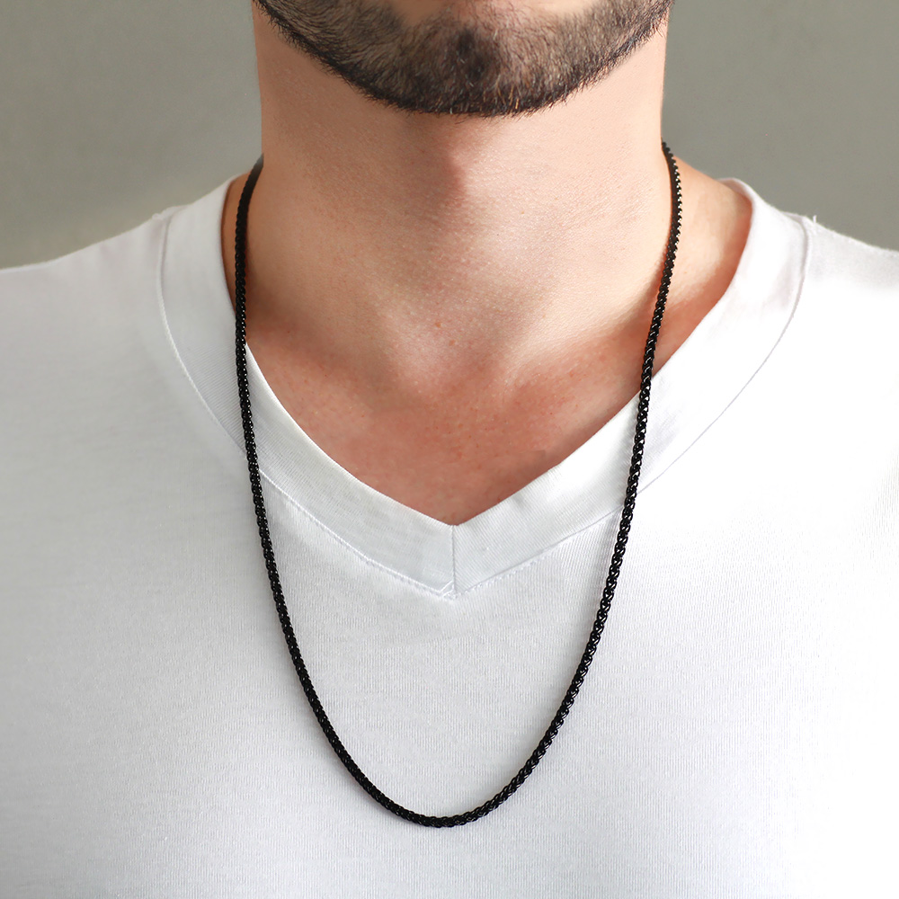 Modern Tasarım Siyah Renk Çelik Erkek Zincir Kolye - 2