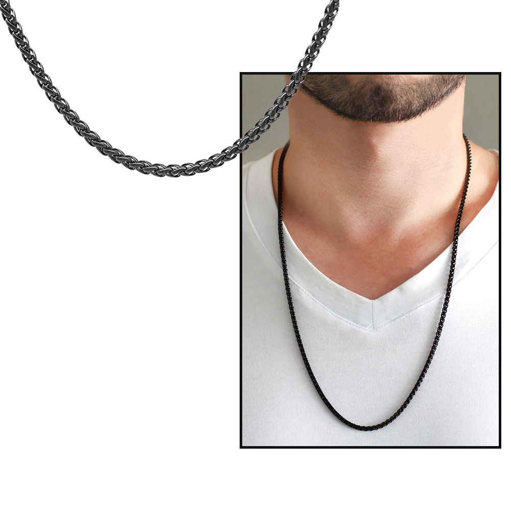 Modern Tasarım Siyah Renk Çelik Erkek Zincir Kolye - 1