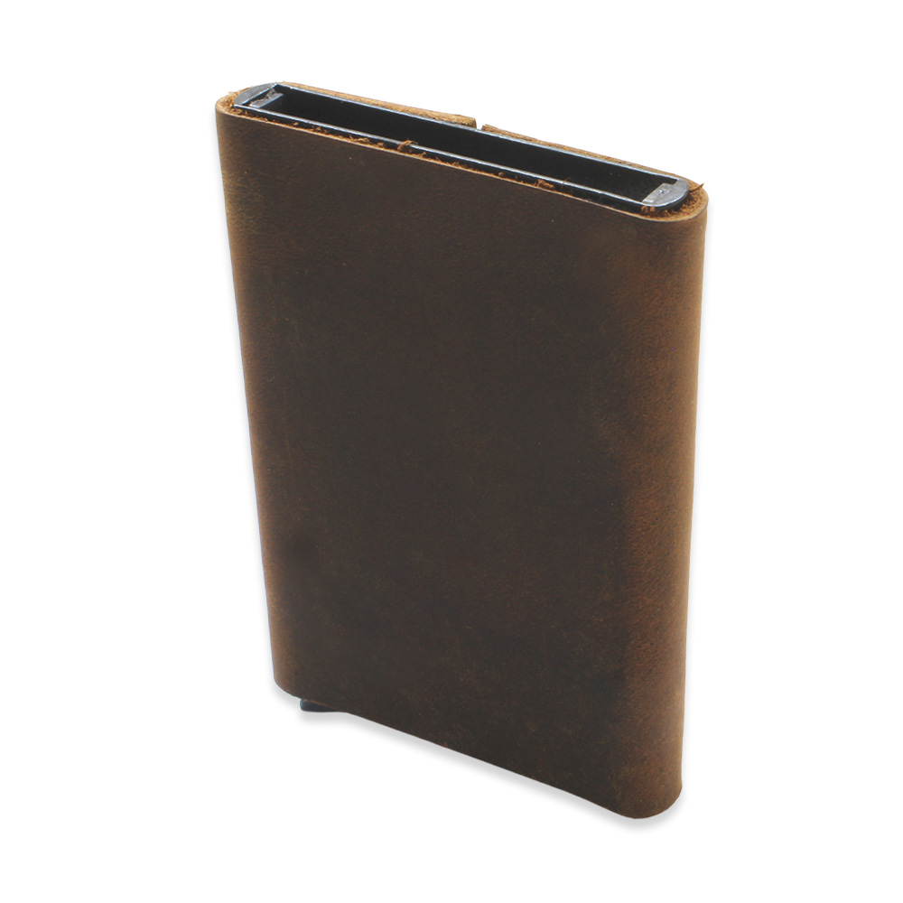 Tamamı El Dikişi Kahverengi Hakiki Deriden Mekanizmalı İsme Özel Yazılı Kartlık Cüzdan M2 - 4