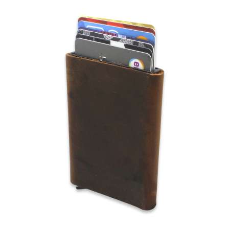 Tamamı El Dikişi Kahverengi Hakiki Deriden Mekanizmalı İsme Özel Yazılı Kartlık Cüzdan M2 - Tesbihane