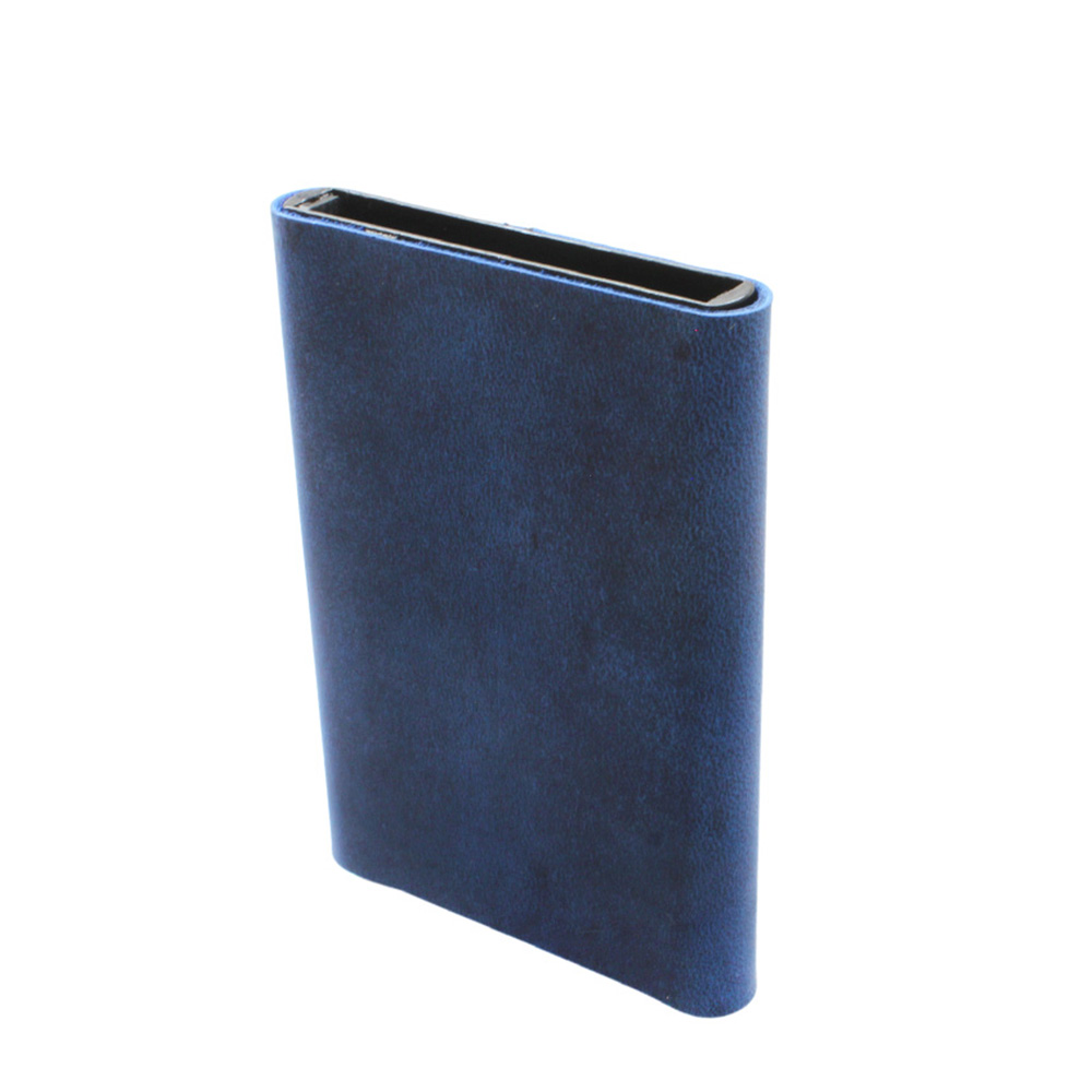 Tamamı El Dikişi Mavi Hakiki Deriden Mekanizmalı İsme Özel Yazılı Kartlık Cüzdan M2 - 4