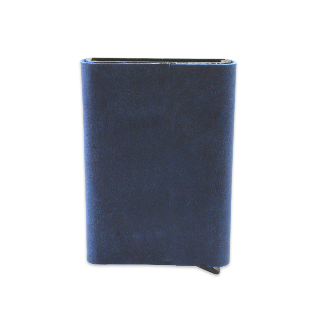 Tamamı El Dikişi Mavi Hakiki Deriden Mekanizmalı İsme Özel Yazılı Kartlık Cüzdan M2 - 2