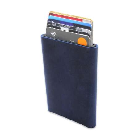 Tamamı El Dikişi Mavi Hakiki Deriden Mekanizmalı İsme Özel Yazılı Kartlık Cüzdan M2 - Tesbihane