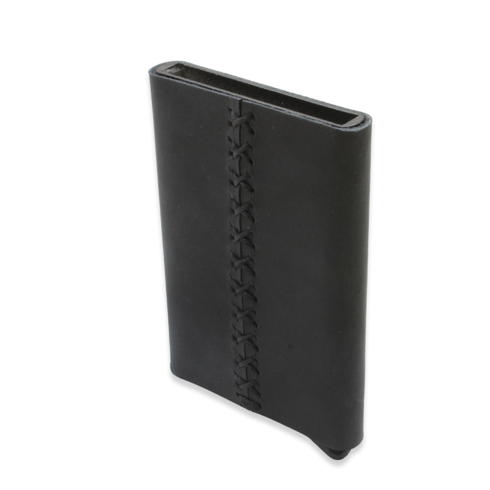 Tamamı El Dikişi Siyah Hakiki Deriden Mekanizmalı İsme Özel Yazılı Kartlık Cüzdan M2 - 3