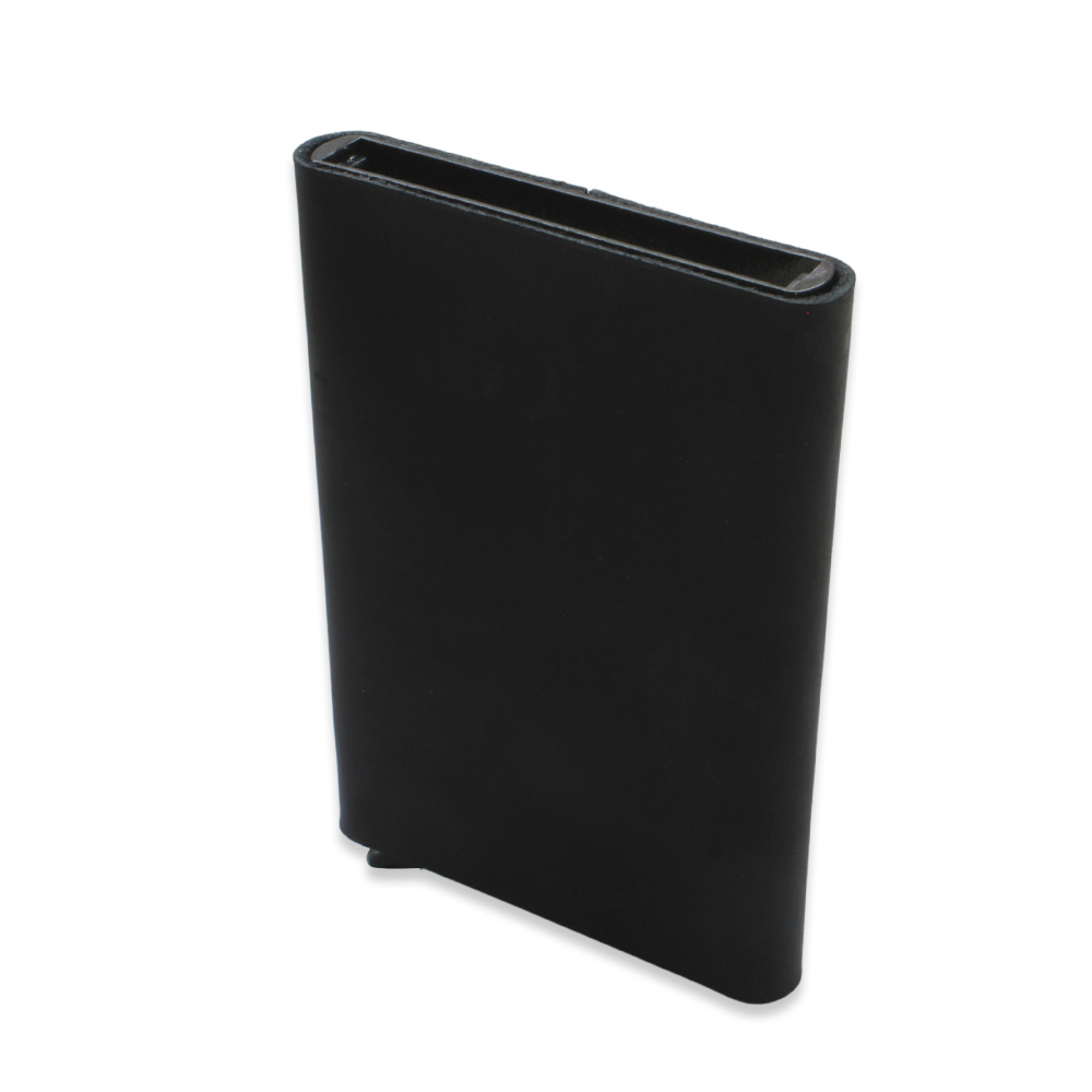 Tamamı El Dikişi Siyah Hakiki Deriden Mekanizmalı İsme Özel Yazılı Kartlık Cüzdan M2 - 4