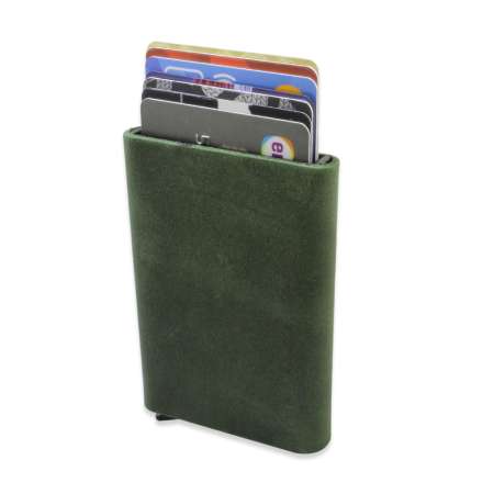 Tamamı El Dikişi Yeşil Hakiki Deriden Mekanizmalı İsme Özel Yazılı Kartlık Cüzdan M2 - Tesbihane