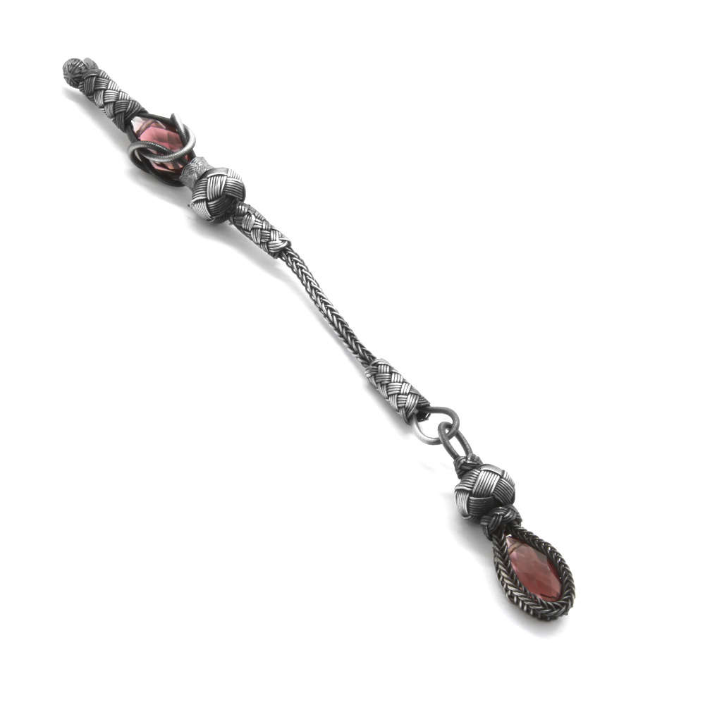 Mor Zirkon Taşlı 1000 Ayar Gümüş Kazaz Püskül - 2