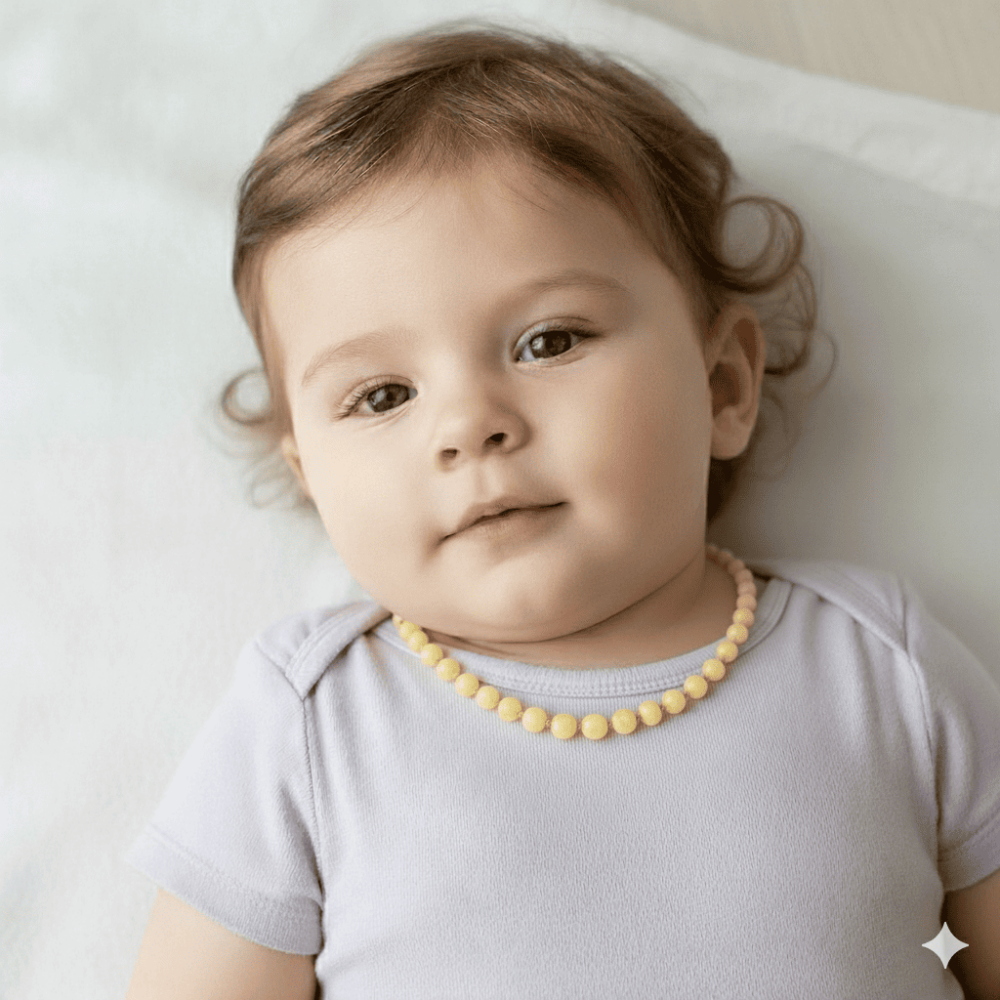 Hareli Sarı Doğal Damla Kehribar Taşlı Bebek Diş Kolyesi - 2