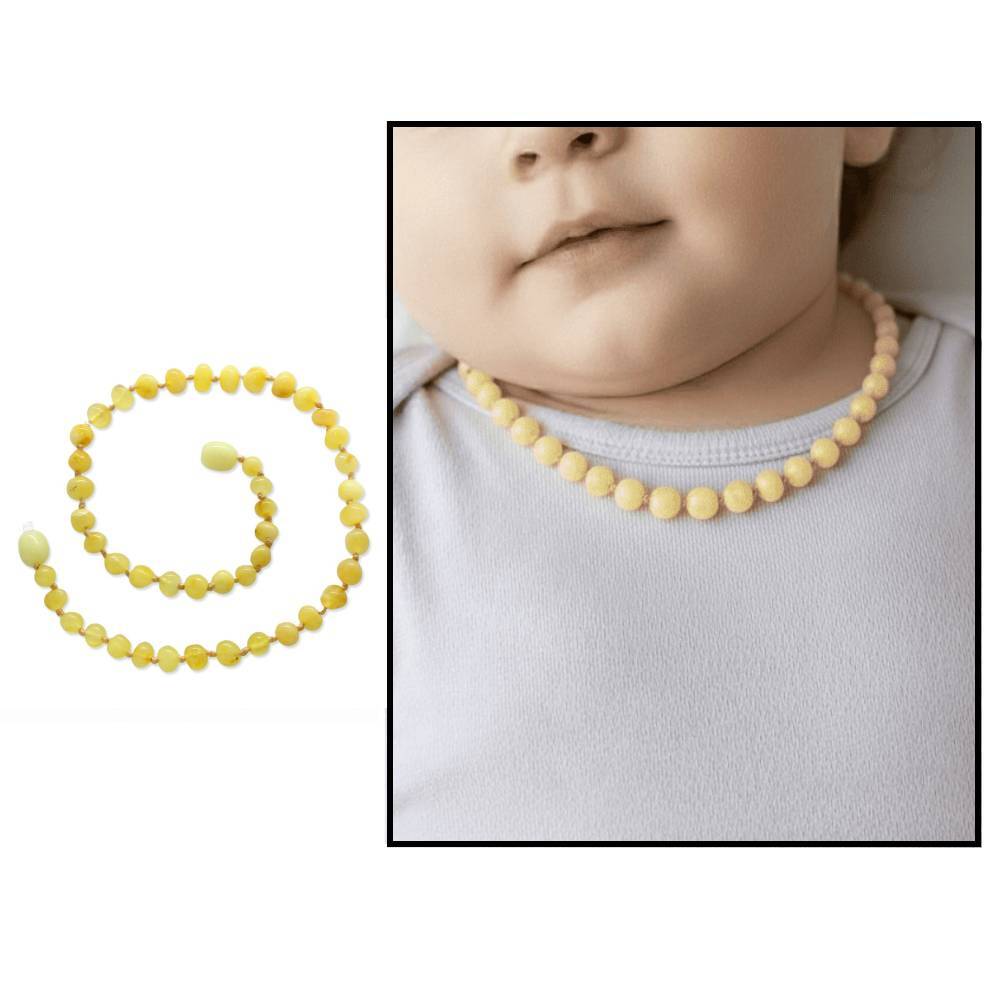 Hareli Sarı Doğal Damla Kehribar Taşlı Bebek Diş Kolyesi - 1
