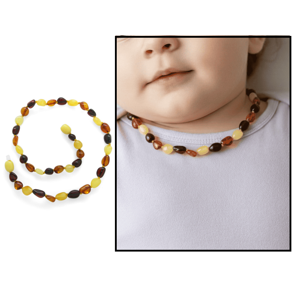 Çok Renkli Doğal Damla Kehribar Taşlı Bebek Diş Kolyesi - 1