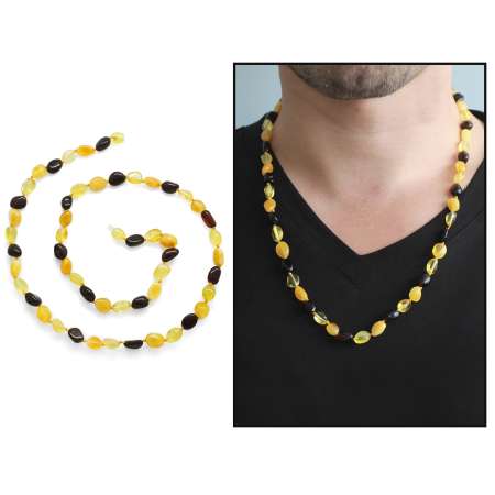 Çok Renkli Doğal Damla Kehribar Taşlı Erkek Kolye - Tesbihane