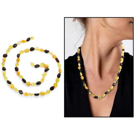 Çok Renkli Doğal Damla Kehribar Taşlı Kadın Kolye - Tesbihane