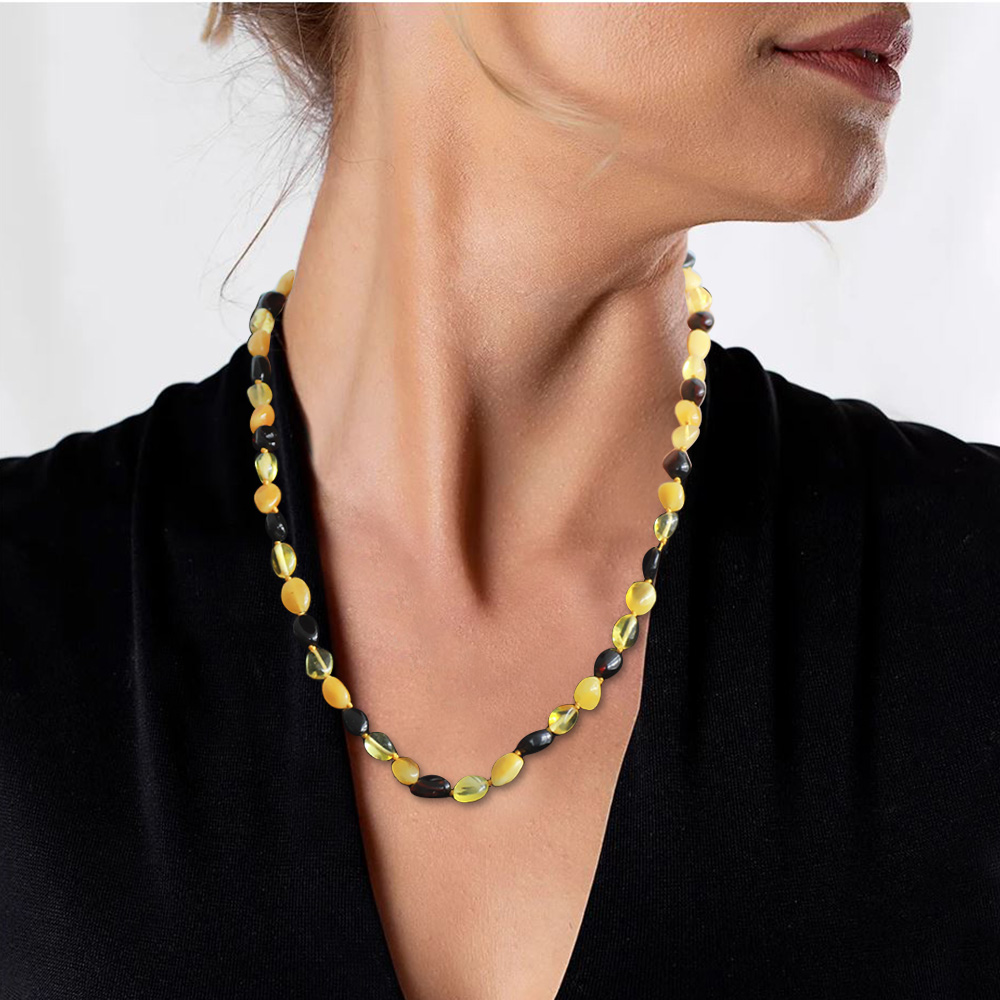 Çok Renkli Doğal Damla Kehribar Taşlı Kadın Kolye - 2