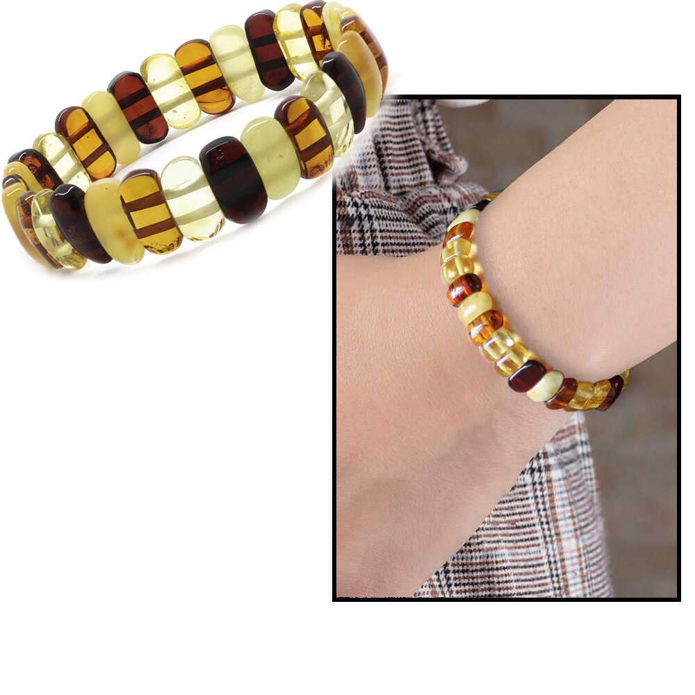 Multicolor Doğal Damla Kehribar Rolex Unisex Bileklik - 1