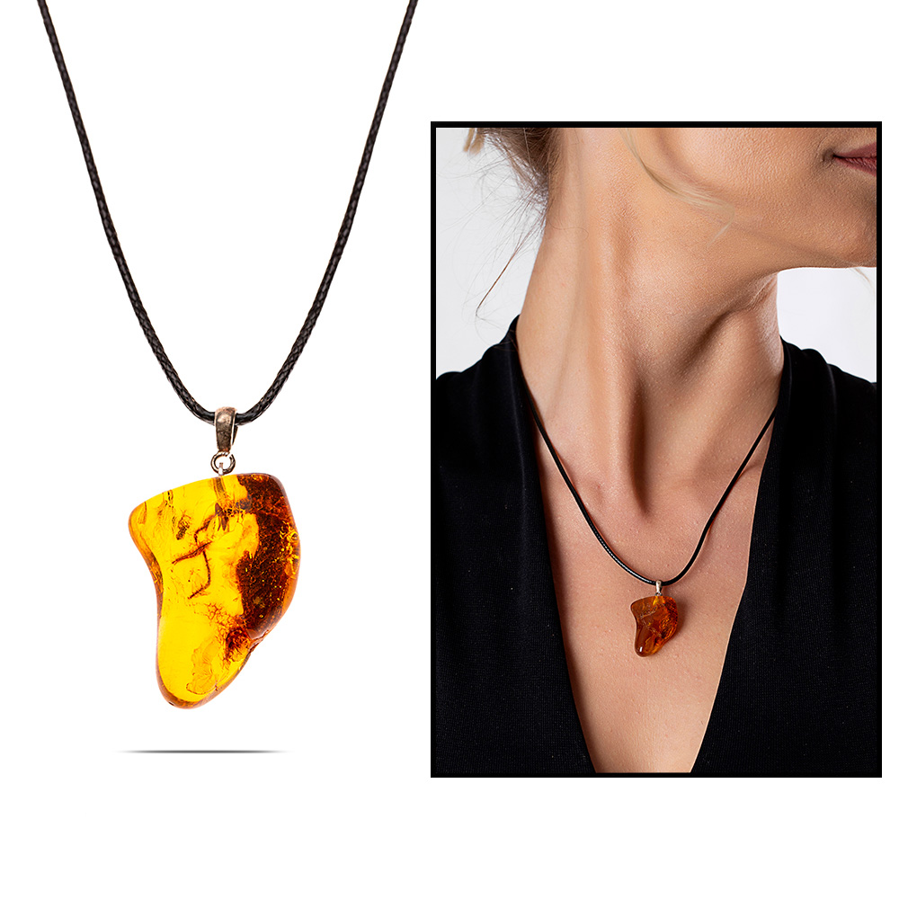 Çok Renkli Doğal Damla Kehribar Taşlı Kolye - 1